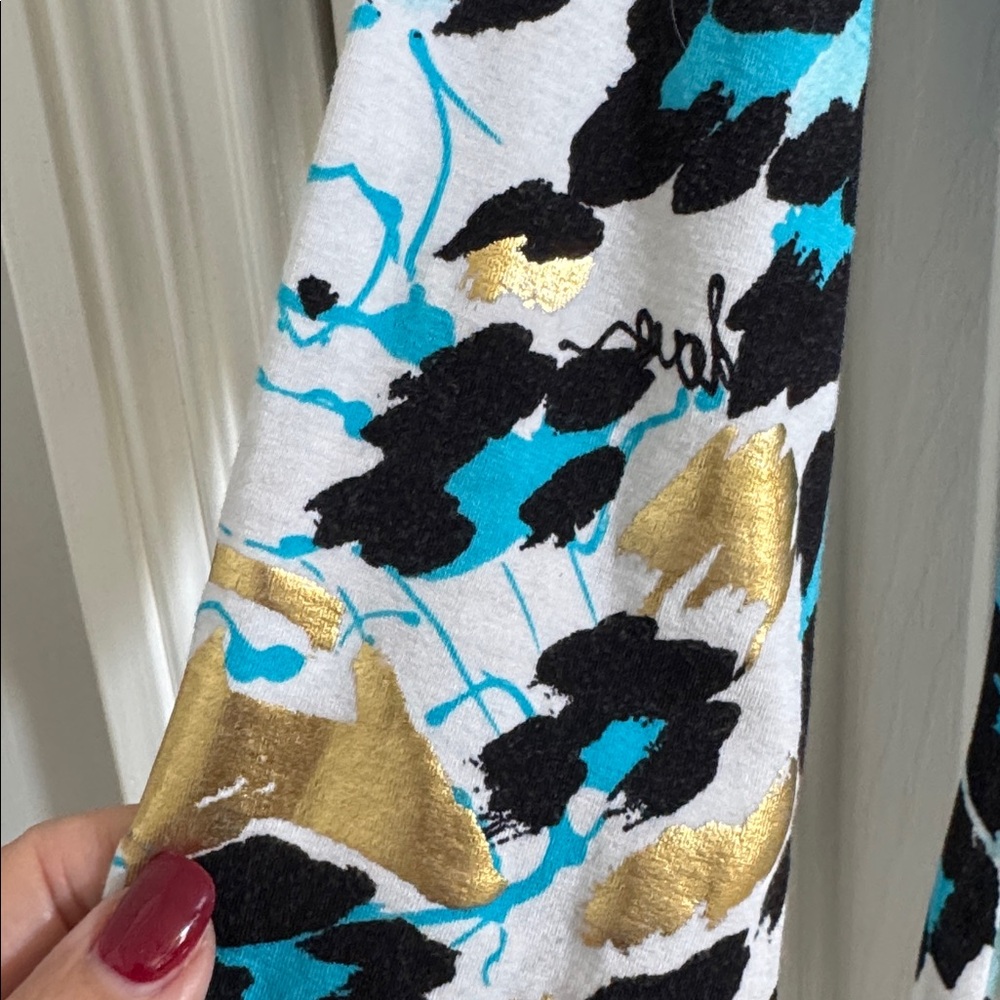 Caché Vintage Rare Multicolor Animal Print Top w/ Gold Metallic Embellishments - Picture 4 of 11